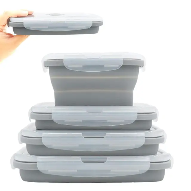 Frischhaltedosen Faltbare Aufbewahrungsbehälter aus Silikon 4er-Set Frischhalteboxen Schüssel für Küche Picknick Wandern Schule Bento-Box Frischhalteboxen - Grau