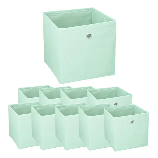 Murago - 10er Set Faltbox ca. 30x30x30 cm Pastell Mint - Würfel Aufbewahrungsbox faltbar Aufbewahrungskörbe Türkis Grün Einschub Korb Boxen Box Stoff Regalkorb Klappbox