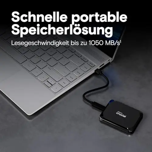 Crucial X9 1TB Externe SSD Festplatte, bis zu 1050MB/s, kompatibel mit PC, Mac und Spielekonsolen, Portable Solid State Drive, USB-C 3.2 - CT1000X9SSD902