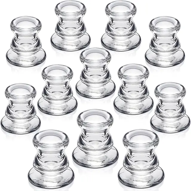 LETINE 12 Stück Glas Kerzenständer, Klarem Kerzenhalter für Stabkerzen, Stabkerzenhalter, Kerzenständer Stabkerze, Geeignet für Partys, Festivals, Hochzeiten, Heimdekoration
