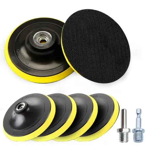 6 Stück Klett Schleifteller 125mm Schleifpapierteller für Exzenterschleifer Winkelschleifer Bohrmaschine mit Bohradapter M14 inkl. Spanndorn für Exzenterschleifpapier