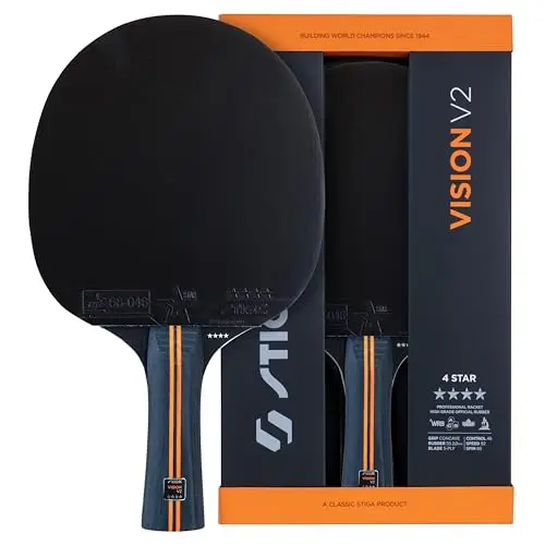 STIGA Tischtennisschläger Vision V2 – Hohe Geschwindigkeit & Kontrolle, ITTF-zugelassener Star 4 Belag, 2,0 mm Schwamm, Crystal Technology, 5-lagiger Holzkern, konkaver Griff