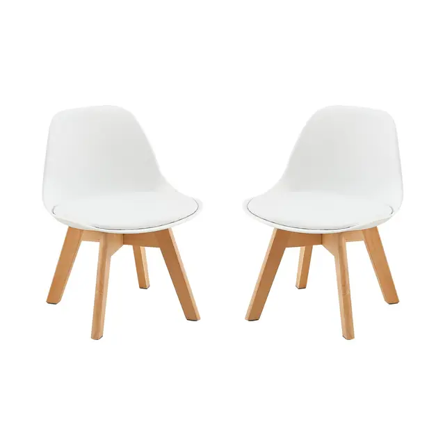 2er Set Kinderstühle mit Holzbeinen, Stabile Kinderstühle mit Rückenlehne für Kinderzimmer, 1-6 Jahre Kinder, PP+PU (weiß)
