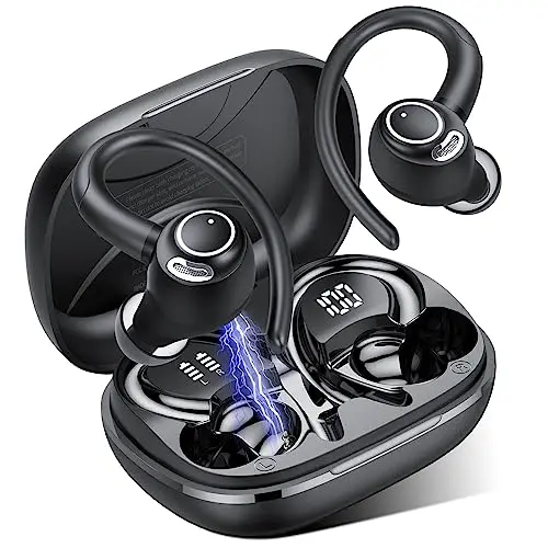Jesebang Bluetooth Kopfhörer Sport, in Ear Kopfhörer Kabellos Bluetooth 5.4 mit HD Mic, Herausragender Sound, 40 Std Spielzeit, Comfort Fit, Dual LED-Anzeige, IP7 Wasserdicht Ohrhörer mit Ohrhaken