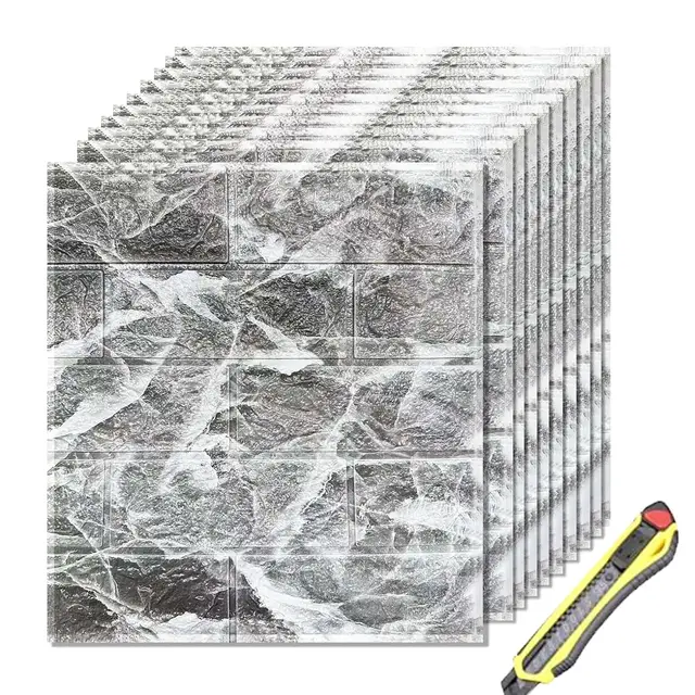 10 Stück 3D Wandpaneele 35x38.5cm Selbstklebend Küchenrückwand Ziegel Tapeten Steinoptik 4 mm Steintapete Wandaufkleber Wasserdicht Wandtapete für Küche Schlafzimmer (Gris)