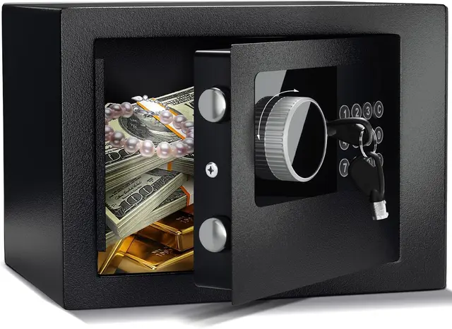 6.6L Tresor Für Zuhause, Diebstahlsicherer Elektronischer Safe Mit 2 Schlüsseln, Tresor wasserdicht, Digitaler Sicherheitsbox Für Wertsachen Wie Geldpistolen und Bargeld