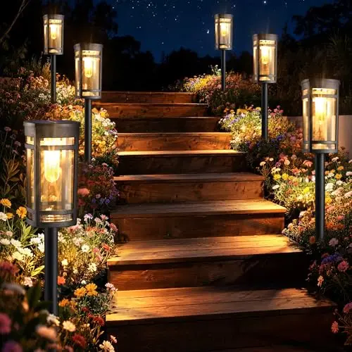 Flacchi Solarlampen für Außen Garten 6 Stück - Warmweiß Solarleuchten Quadrat Wegeleuchte Gartenleuchte Wasserfest mit Kuboid Lampenschirm für Gehweg Terrasse Rasen Auffahrt Deko