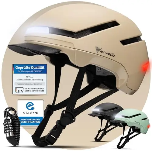 MIVELO Fahrradhelm Damen Herren Erwachsene mit Licht inkl. Helmschloss, NTA Zertifiziert bis 45km/h, Helm geeignet für E-Bike & S-Pedelec, Radhelm Ultraleicht & sicher, Unisex