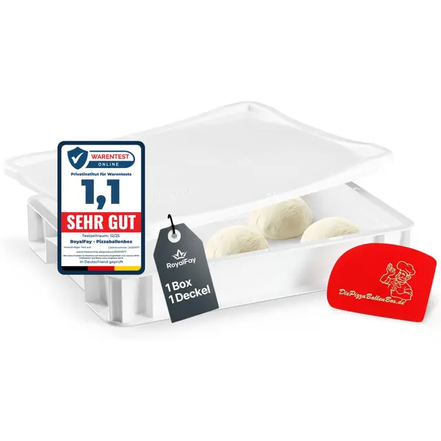 Pizzaballenbox – Made in Germany – Gärbox 30x40x8 cm mit Deckel – lebensmittelechte & BPA-freie Teigbox für Pizzateigballen – stapelbar & robust – (weiß)