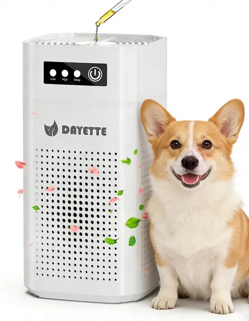 DAYETTE Tragbarer Luftreiniger für Allergiker, ideal für Schlafzimmer und Auto, mit Duftschwamm und HEPA 13 Filter gegen 99,97% von Staub, Pollen, Tierhaaren & Gerüchen, 15dB Ultra-Leise