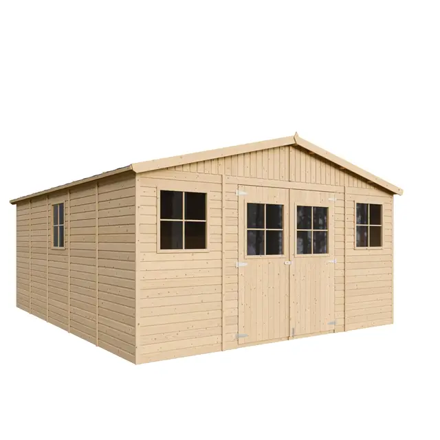 Gartenhaus Holz - Geräteschuppen mit Fenstern - H246 x 418 x 522 cm/ 20 m² Naturholz-Shiplap-Schuppen - Gerätehaus - Fahrradschuppen - TIMBELA M333