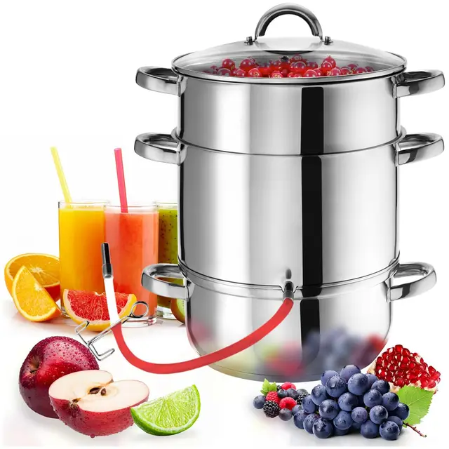 tectake Dampfentsafter 15L Edelstahl, Entsafter, Saftpresse für Obst und Gemüse, induktionsgeeignet, Ø 26cm, Saftmaschine, Juicer Machine mit Glasdeckel und Schlauch, Spülmaschinengeeignet - silber