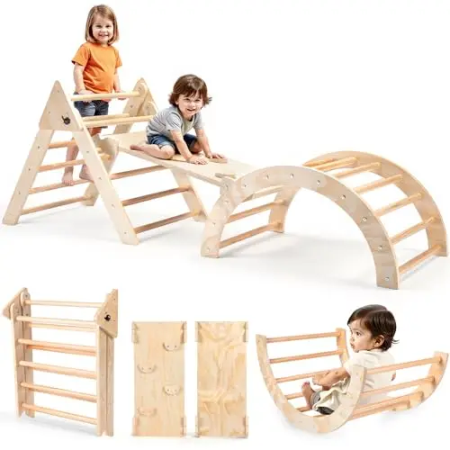 RUIE 7-in-1 Kletterdreieck mit Rutsche, Holz, ab 1 Jahr