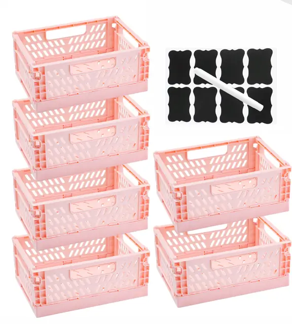 6 Stück Klappbox,Klappkiste Aufbewahrungskorb,Körbe Aufbewahrungskiste,Faltbare Aufbewahrungskörbe mit Griffen,Stapelbar für Küche,Büro,Schublade (Rosa, 20.5×14.7×9.3 cm)