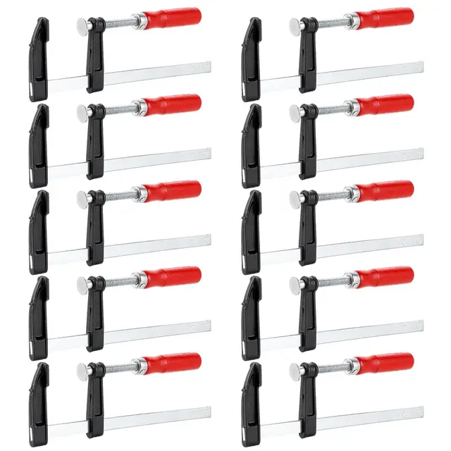 SHUESS Schraubzwingen Set 10 Stück aus Metall 50x200mm F-Zwingen, hohe Spannkraft 272 kg Spannkraft, Clamp mit rutschfestem Griff, Schraubzwingen groß klein für Holzarbeiten, Möbelbau, DIY Werkstatt