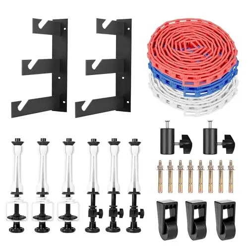 EMART Fotografie 3 Rollen Wandhalterungen Hintergrund System，Manuelle Hintergrund Wandmontageset mit 2 Dreifach Gefaltete Haken, 6 Ausfahrstangen, 3 Ketten, 8 Klemmschrauben, 3 Tragende Anhänger
