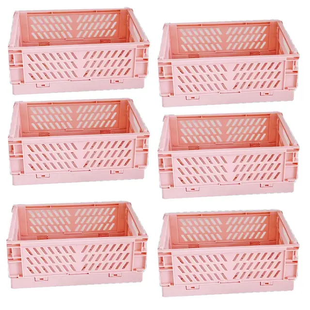 6 Stück Rosa Klappbox 20×15×9cm,Klappkiste Körbe Aufbewahrung Zusammenklappbarer Tragbar Aufbewahrunskisten Bunt aufbewahrungskiste Geeignet für Küche,Bad,Büro,Schlafzimmer
