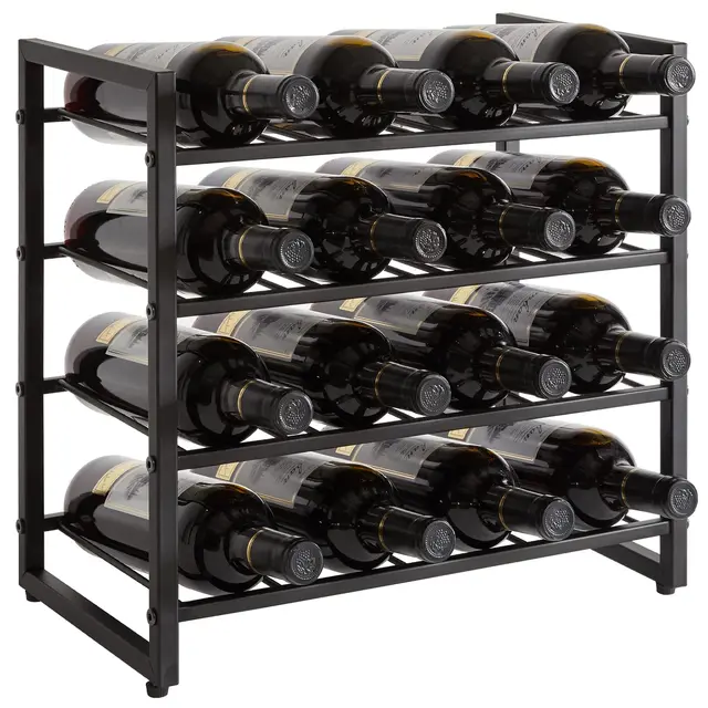 IBUYKE Weinregal Metall, Weinregal Freistehend Lagerung,4 Ebenen 16 Flaschenregal, Für Bartheke, Restaurant, Küche, Tischregal Weinhalter,Schwarz TMJ903H