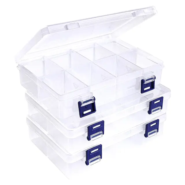 3 Stück Fächer Aufbewahrungsbox Plastik Aufbewahrungsboxen mit Verstellbaren Trennwänden 8 Raste Durchsichtigen Sortimentsboxen für Knöpfe Kleinteile Perlen Schmuck Ringe Ohrringe