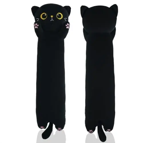 Langer Schwarzer Katzen Kuschelkissen, Weiches Stofftier Körperkissen, Große Katzen Plüschkissen Plüschtier, Geburtstagsgeschenk für Jungen und Mädchen(110cm/43.31inch)