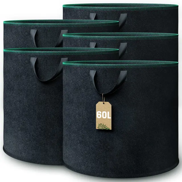 GardenGloss Pflanzsack (5 Stück) - Pflanztasche aus Vliesstoff - 60L | Für Kartoffeln & Tomaten - Für Innen & Außen - Aus Vliesstoff - Wiederverwendbar