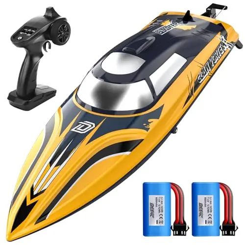DEERC 14" schnelles RC-Boot mit LED, 30+ Minuten Fahrzeit, 20+ MPH, selbstaufrichtendes ferngesteuertes Speedboot für Pool&See, Krallen-Streifen-Lackierung, Sommer-Geschenk für Kinder und Erwachsene.