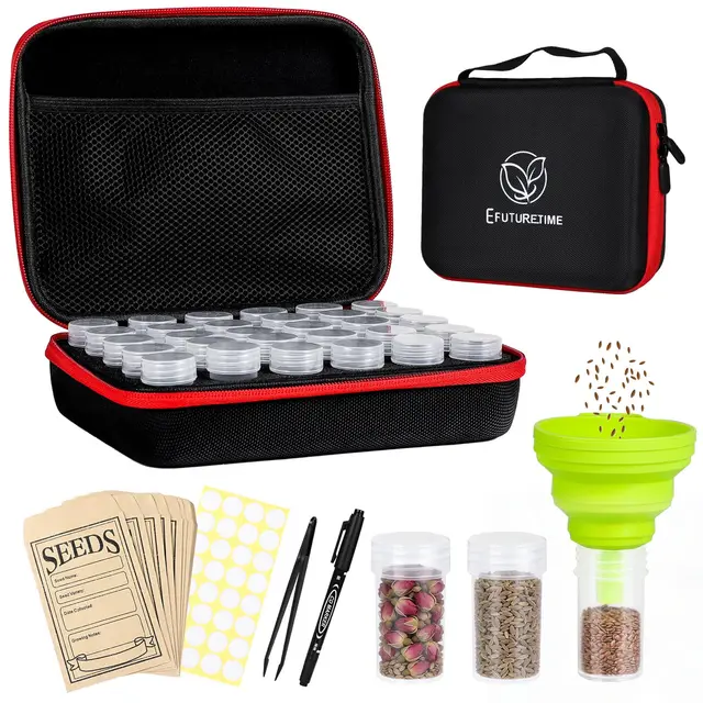 efuturetime 30 Slots Saatgut Aufbewahrungsbox, Samen Organizer Box mit Reißverschluss, Garten Samen Behälter mit Etikettenaufklebern Garten Zubehör für Samenpakete, Pflanzen, Blumen, Gemüsesamen