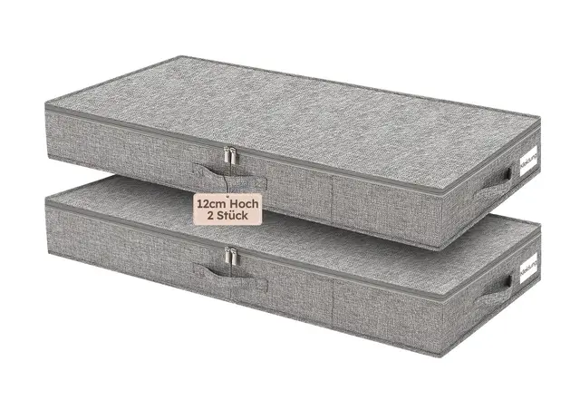 JUPELI 12cm Unterbettkommode,85x40x12 cm, Strukturverstärkung, Faltbare Aufbewahrungsbox aus Leinenstoff mit Deckel,für Kleidung, Decken, Bettzeug