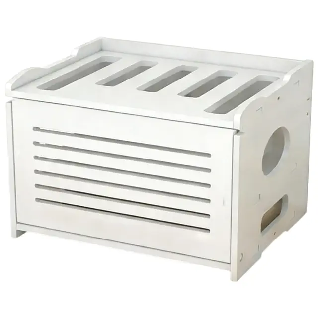 Weiße Router-Aufbewahrungsbox, Wandmontage, 32,6 cm Medienkonsole, 2-stöckiges TV-Media-Regal mit Klapptür, Kabelmanagement für WLAN-Router, TV-Box