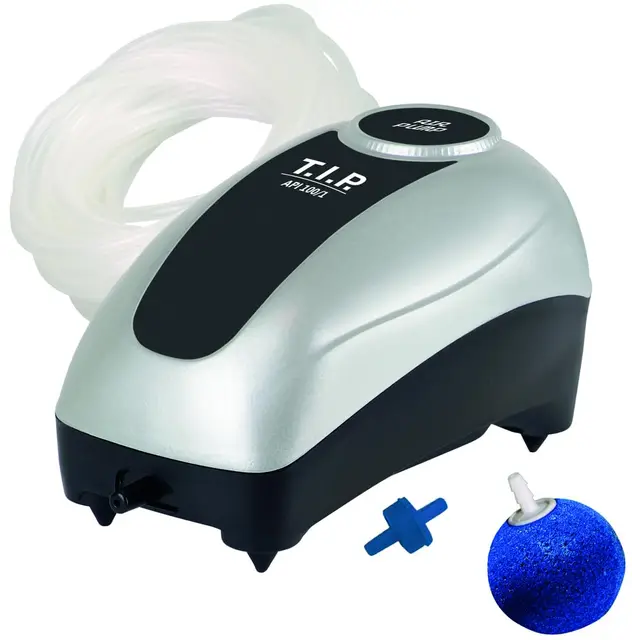 T.I.P. Teichbelüftungspumpe mit Eisfreihaltefunktion - 90 l/h Luftmenge, 10 m Schlauch, Ideal für 1.000 l Teiche und Aquarien, API 100/1, 30430