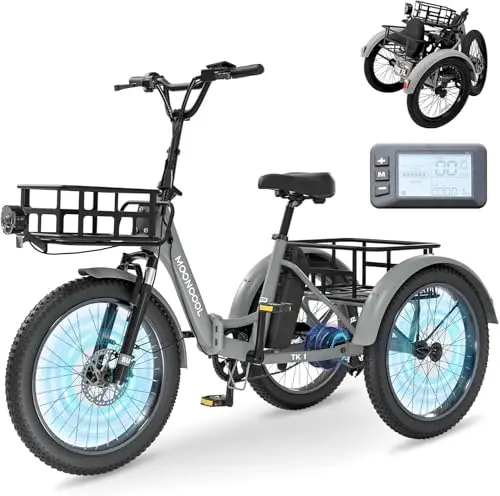 MOONCOOL E Bike Klapprad, 20" Elektrofahrräder für Herren Damen, 36V 20AH Akku, 250W Motor 45 Nm, LCD-Display, IP65 Wasserdicht, 3 Fahrmodi, mit Großen Körben & Fußstützen