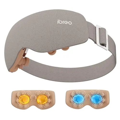 Augenmassager mit 2 Stufen Hitze & Kühle, 150 Minuten Gebrauch, 3 Modi &14 Vibrationsköpfe, Geschenk zum Vatertag für Vater, beheizte Augenmaske mit Bluetooth-Musik für Augenbelastung und Schwellungen