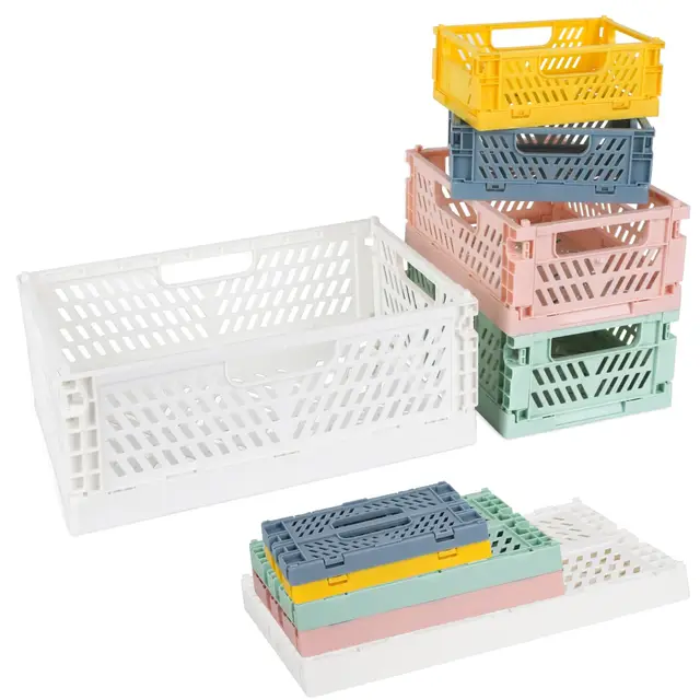 5 Stück Klappkiste Plastik Klappkorb, (30*20*12cm)(20*15*9cm)(15*10*5.7cm) Mini klappbox Tragbar Aufbewahrunskisten Bunt Stabil Faltbare Aufbewahrungskiste, für Zuhause, Büro, Geschäft, Schule