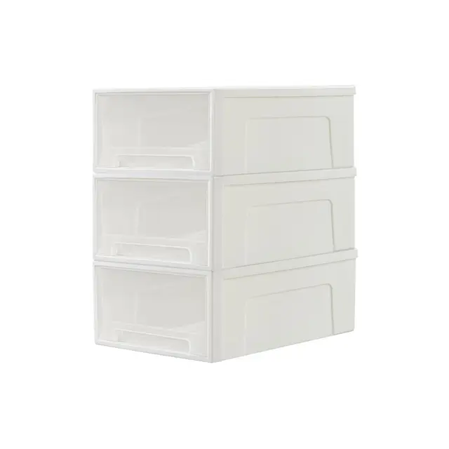 Cetomo 30L*3 Schubladenbox, Kunststoff Aufbewahrungsbox mit Schubladen, Stapelbar Schubladenschrank für Kleiderschrank, Schlafzimmer, Wohnheim, Büro, Leicht zu ziehen, Weiß & Transparent, 30L-3er Set