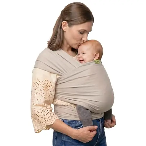 Boba Babytragetuch ab Geburt bis 15 kg - Kuschelweiches & Stützendes Baumwollfrottee, Tragetuch Baby Neugeboren bis Kleinkind, Einfach zu Binden (Beige)