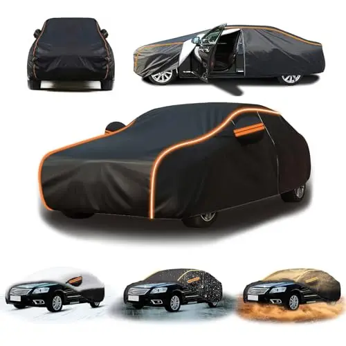 Auto Abdeckplane Wasserdicht für Nissan Patrol KI 60 1980-2003,Autoplanen & Garagen Car Cover Autoschutzdecke Autoabdeckung Vollgarage Winter(Schwarz)
