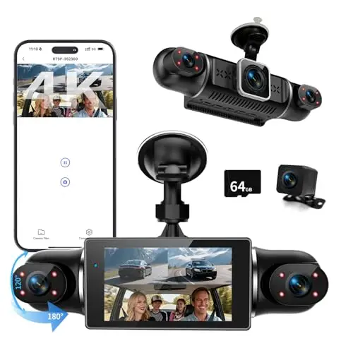 cartsdoii 360° dashcam 4k+3x1080p 64gb