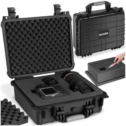 tectake® Universalbox, Fotokamera Koffer, leer, mit Schaumstoff, wasserdichte abschließbare Box für Foto, Kamera Koffer Hardcase, Aufbewahrungsbox, als Waffenkoffer oder Werkzeugkoffer - L