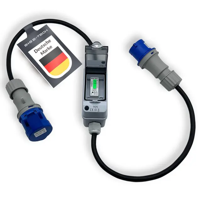 Mobile Stromzähler Box 230V mit 16A CEE Stecker und Kupplung, digitaler Stromzähler, ideal für Camping, Baustelle und Elektrofahrzeuge