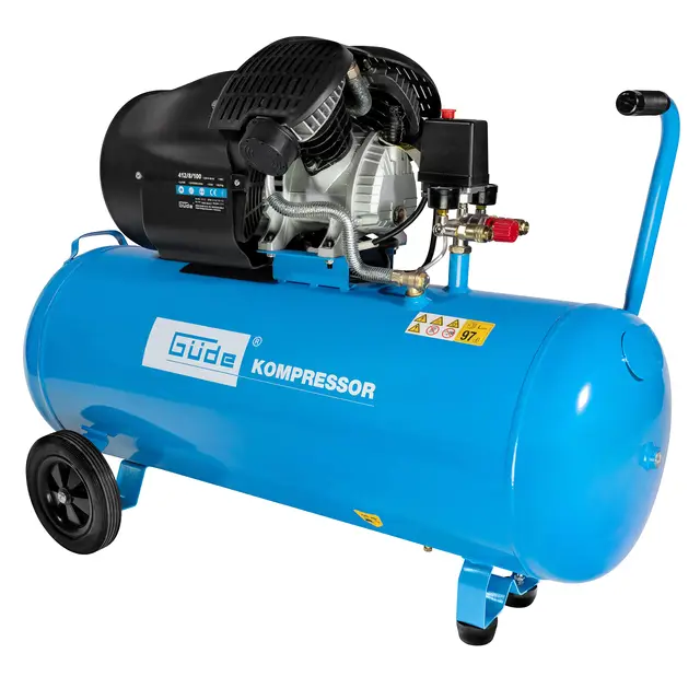 Güde Kompressor 412/8/100 (ölgeschmiert, max. 8 bar, 2200 W, Kessel 100 l, eff. Liefermenge 228 l/min, Druckminderer, Kessel- und Arbeitsdruckmanometer, Sicherheitsventil & Wasserablassschraube)