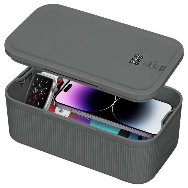 Abschließbare Box mit Zahlenschloss (Grau), 23,5x12,8x9,3cm | Verschließbare Box Kunststoff für Schmuck, Medikamente, Handy, Perfekt für Haushalt, Büro, Reisen, Schützt Ihre Privatsphäre