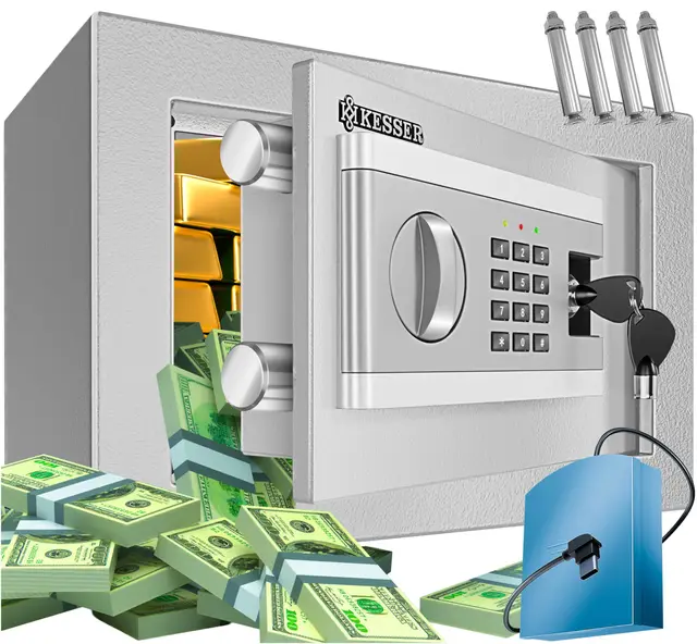 KESSER® Elektronischer Tresor | 31x20x20cm | Inkl. Batteriebox | Elektronischer Safe | 3x Doppelbolzenverriegelung | Boden Wandtresor | Möbeltresor | Innenbeleuchtung | Panzerschrank Zahlenschloss