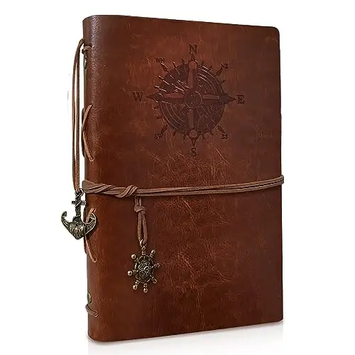 PU Leder Notizbuch A5 mit nachfüllbarem Kraftpapier Vintage Nachfüllbar Gebunden Schönes Reisetagebuch Tagebuch Ringbuch Skizzenbuch Vintage Notebook (A5 Braun)