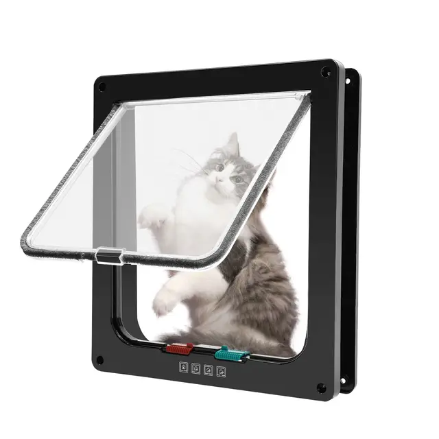 Katzenklappe aus Acryl, Katzentür für Innen- und Außentür, bidirektionale Öffnung, 4 Schaltmodi, für Katzen, Hunde, kleine Tiere