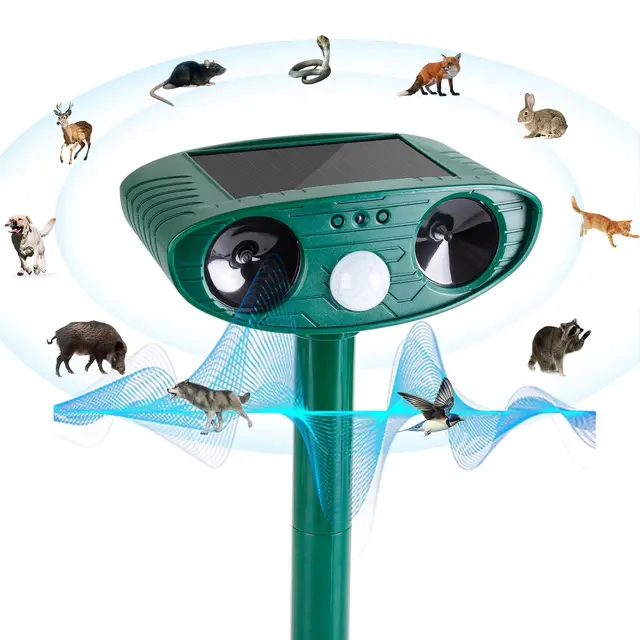 Solarbetriebener Katzenschreck für garten testsieger, Hofeny Marderschreck Ultraschall, 8m Reichweite, Tiervertreiber mit einem Bewegungsmelder, Maulwurf Vertreiber wirksam gegen Katzen, Marder, Vögel