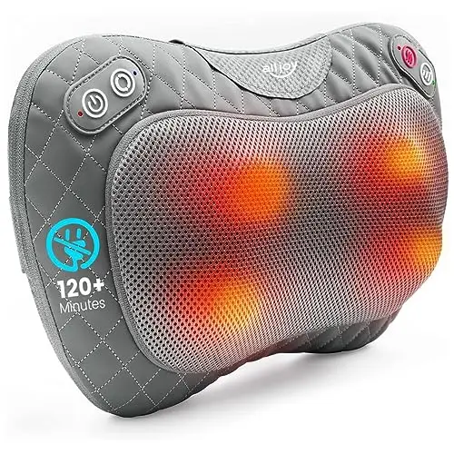 Massagekissen Kabellos mit Wärmefunktion, Shiatsu Massagegerät für Nacken Rücken,3D Rotierende Massageköpfe, Wiederaufladbarer Akku, PU-Leder, Tragbar für Zuhause Büro Auto, Geschenk für Männer Frauen
