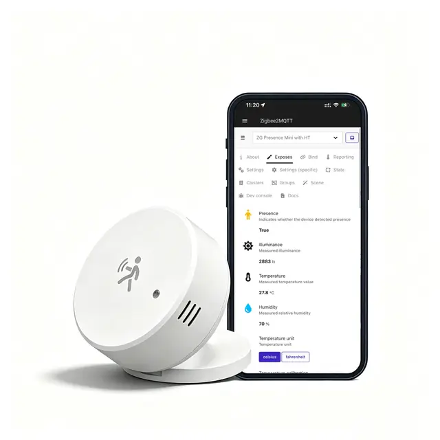 Haozee Smart mmWave Anwesenheitssensor, integrierte Temperatur, Feuchtigkeits und Umgebungslichtmessung, Zigbee-Millimeterwellen-Radarsensor, Zigbee-Hub erforderlich, unterstützt Home Assistant Zigbee