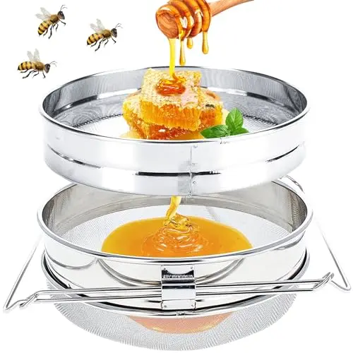 ZONSUSE Edelstahl Honigsieb, Doppelsieb Netzfilter, Bienenzucht Extraktionswerkzeuge mit Verstellbaren Griffen, Imkereiausrüstung, Honig Ernten und Extrahieren, Ideal für Imker