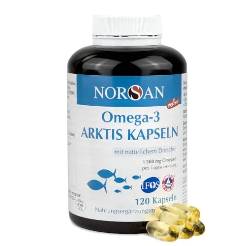 NORSAN Premium Omega-3 Arktis Dorschöl Kapseln 1x120 Kapseln - 1.500 mg Omega-3 pro Portion - Fischöl Kapseln aus nachhaltigem Wildfang