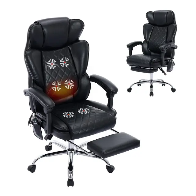 COLAMY Schreibtischstuhl mit Massagefunktion, Bürostuhl Ergonomisch mit Heizfunktion, Chefsessel mit Fußstütze, 360° Drehstuhl, 94-125° Verstellbarer Rückenlehne, für Office, Schwarz